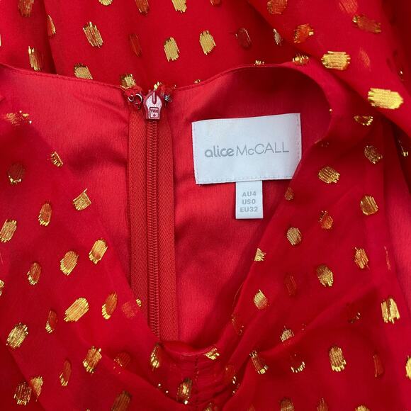 Alice McCall Did It Again Cold Shoulder Playsuit Romper Red Gold Size 0 - Picture 10 of 10